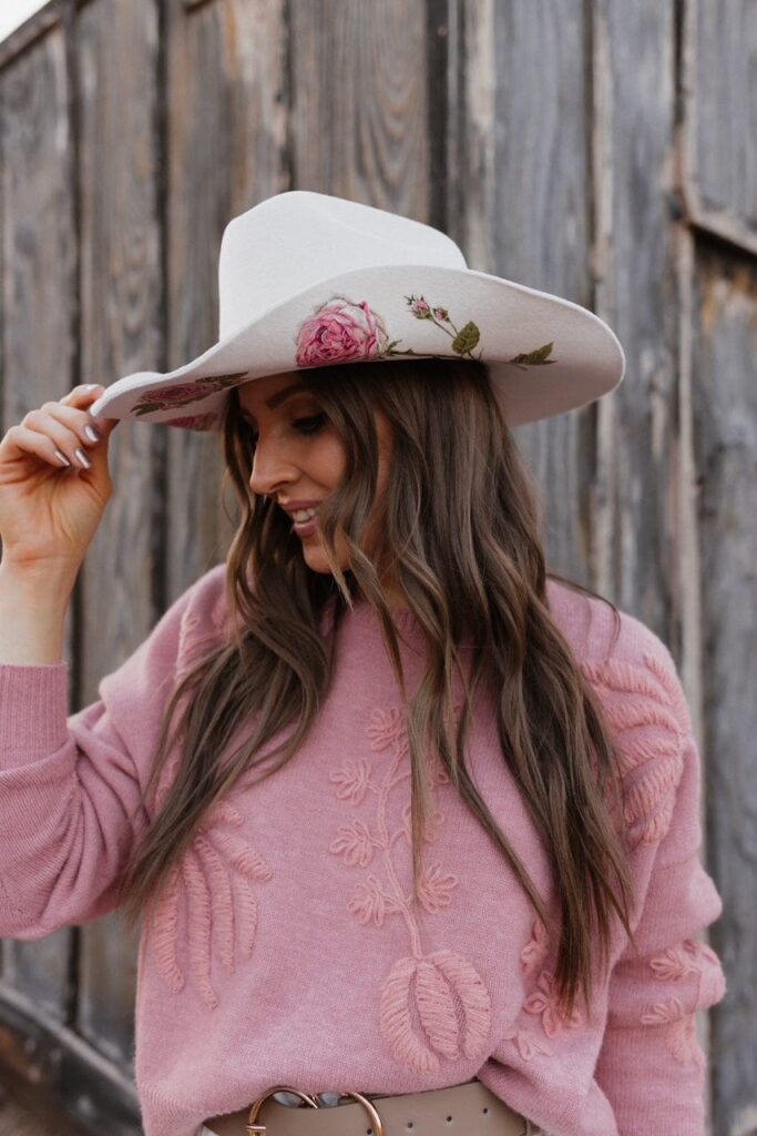 Tan Wildflower Cowboy Wool Hat