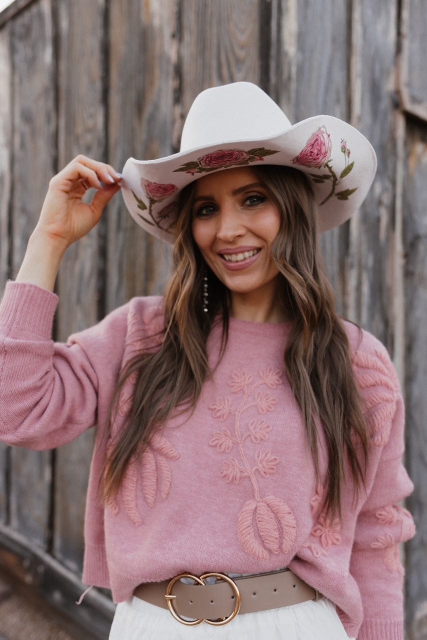 Tan Wildflower Cowboy Wool Hat - Image 3