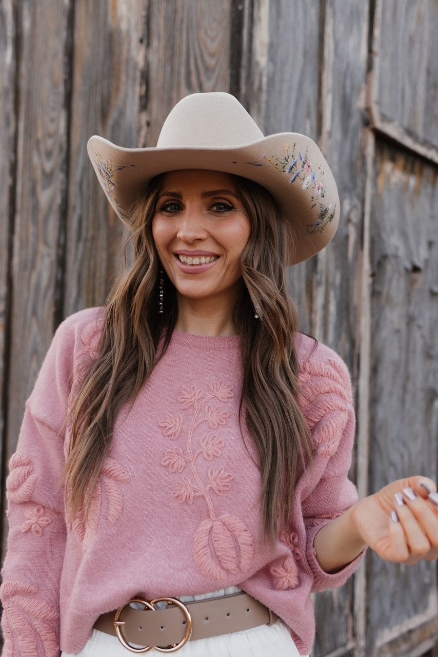 Tan Wildflower Cowboy Wool Hat - Image 5