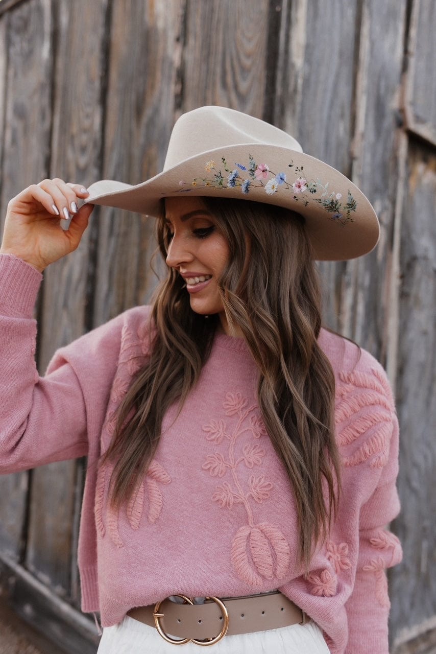 Tan Wildflower Cowboy Wool Hat - Image 8