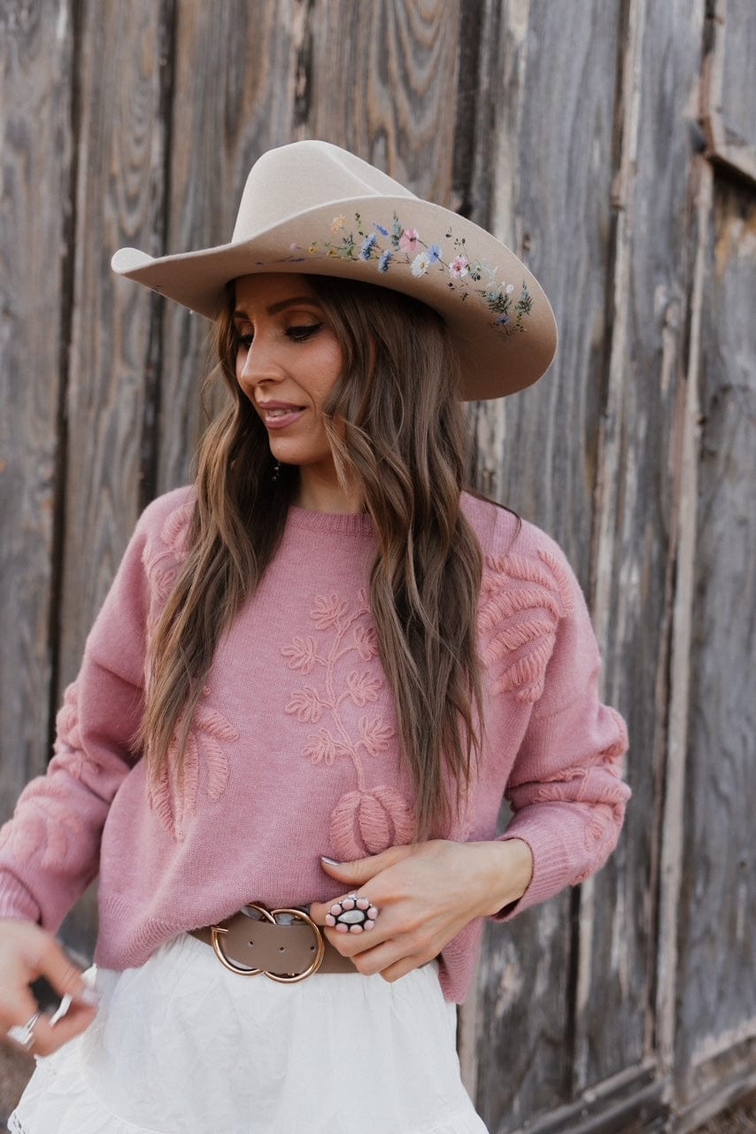 Tan Wildflower Cowboy Wool Hat - Image 14