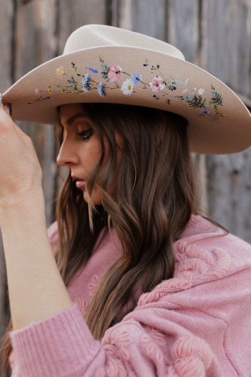 Tan Wildflower Cowboy Wool Hat - Image 18