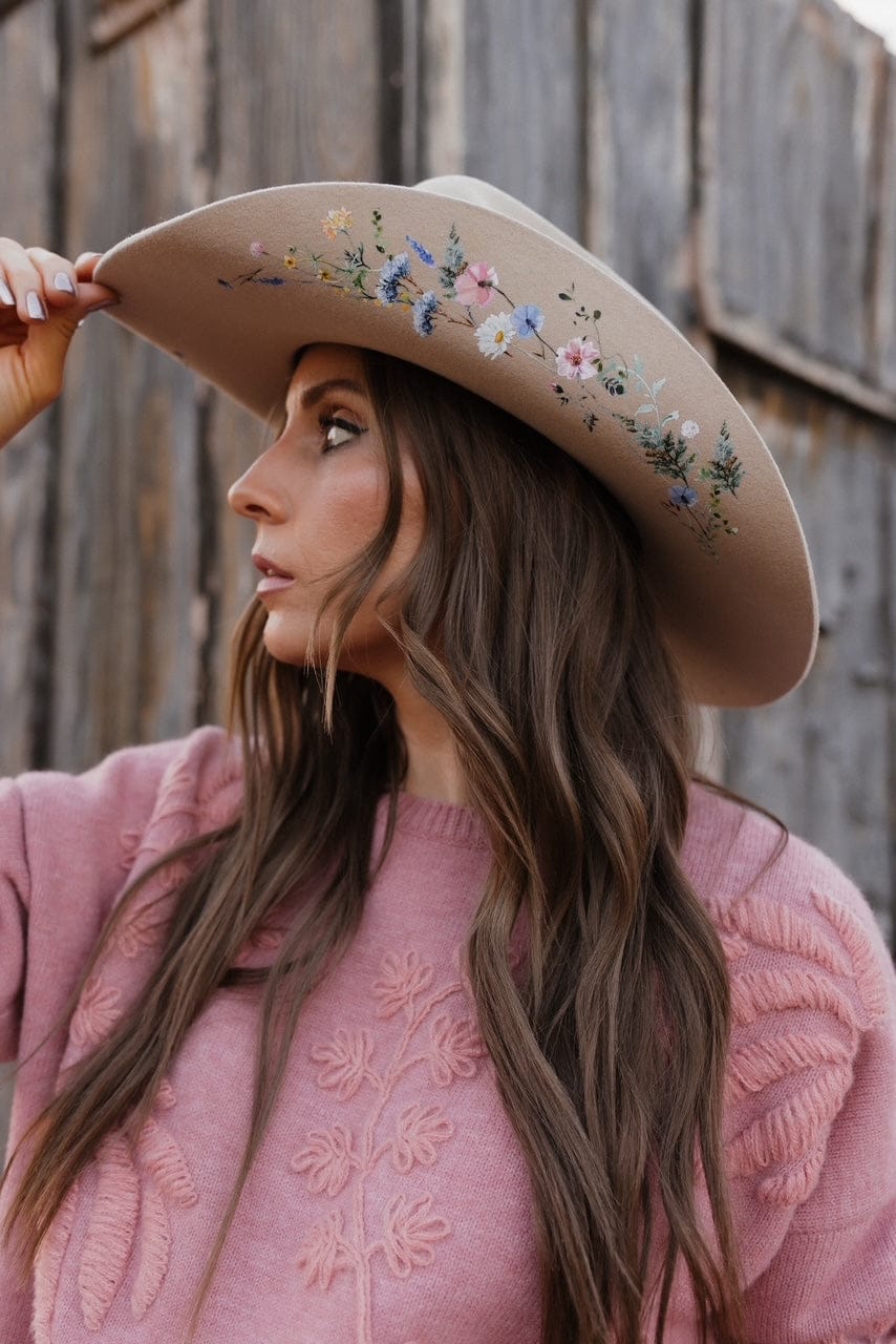 Tan Wildflower Cowboy Wool Hat - Image 2