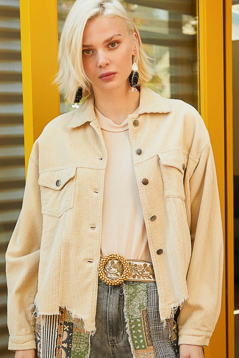 Black & Cream Corduroy Trucker Jacket - Image 8