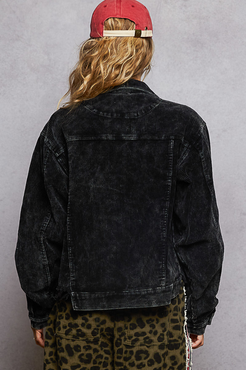 Black & Cream Corduroy Trucker Jacket - Image 5