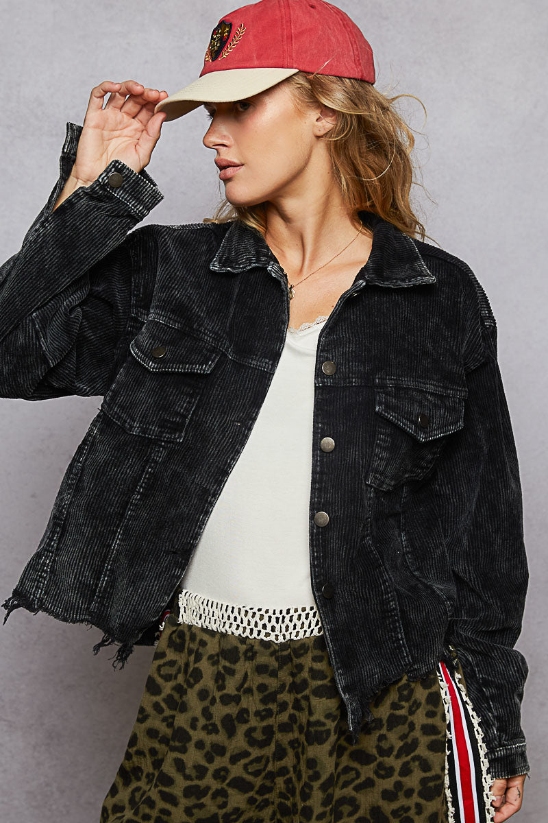 Black & Cream Corduroy Trucker Jacket - Image 2