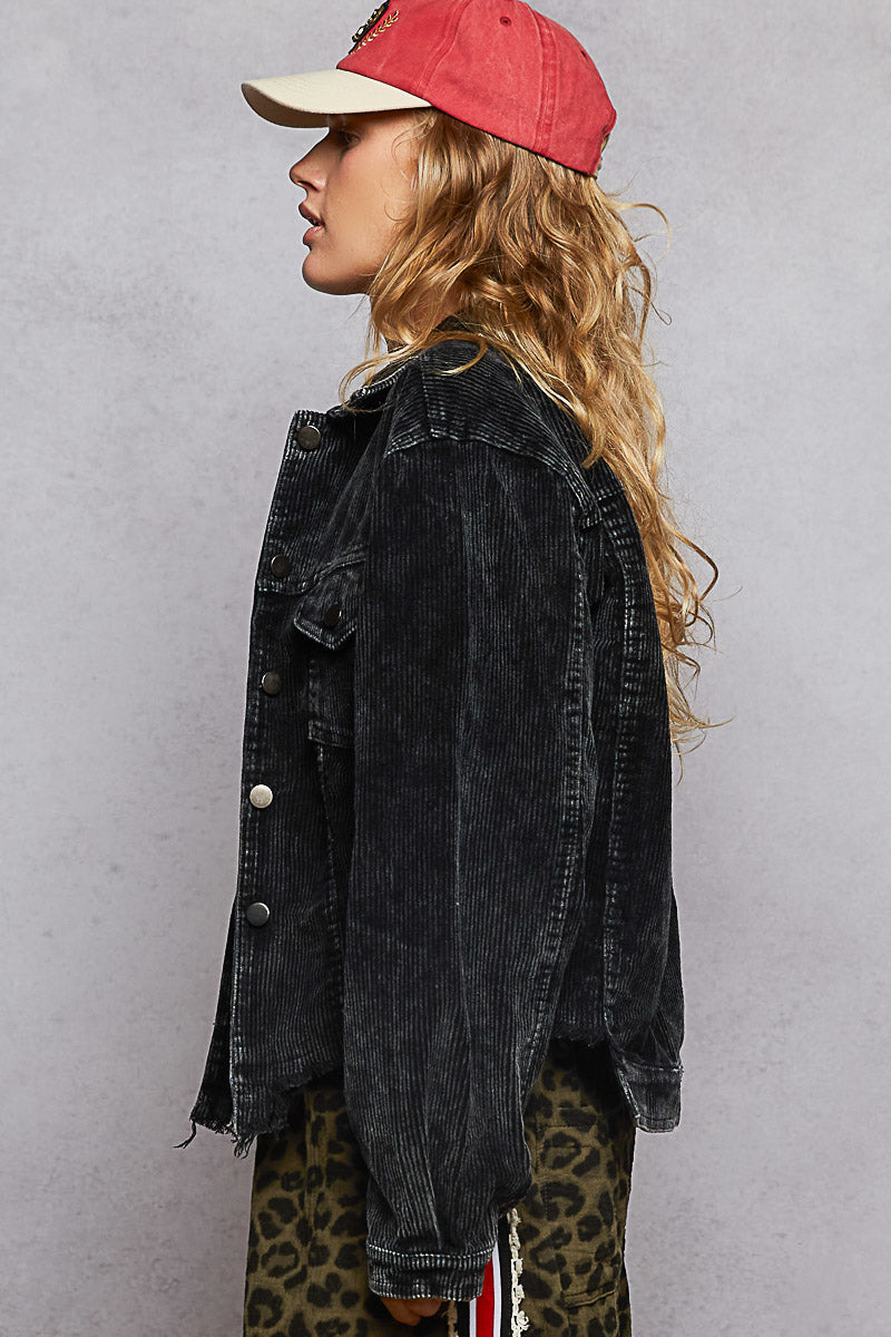 Black & Cream Corduroy Trucker Jacket - Image 4