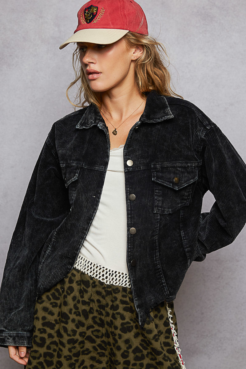 Black & Cream Corduroy Trucker Jacket - Image 3