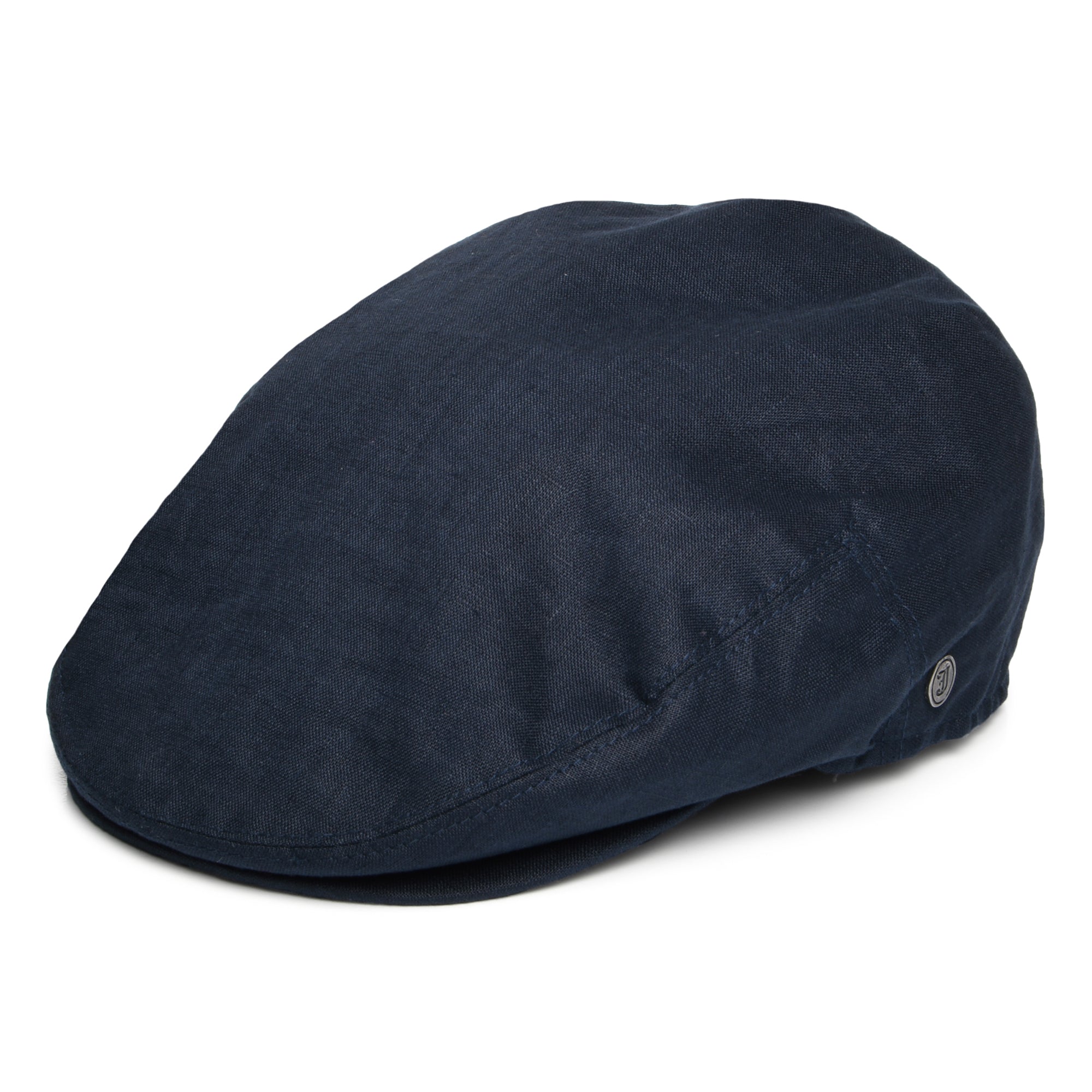 Navy Blue Linen Flat Cap