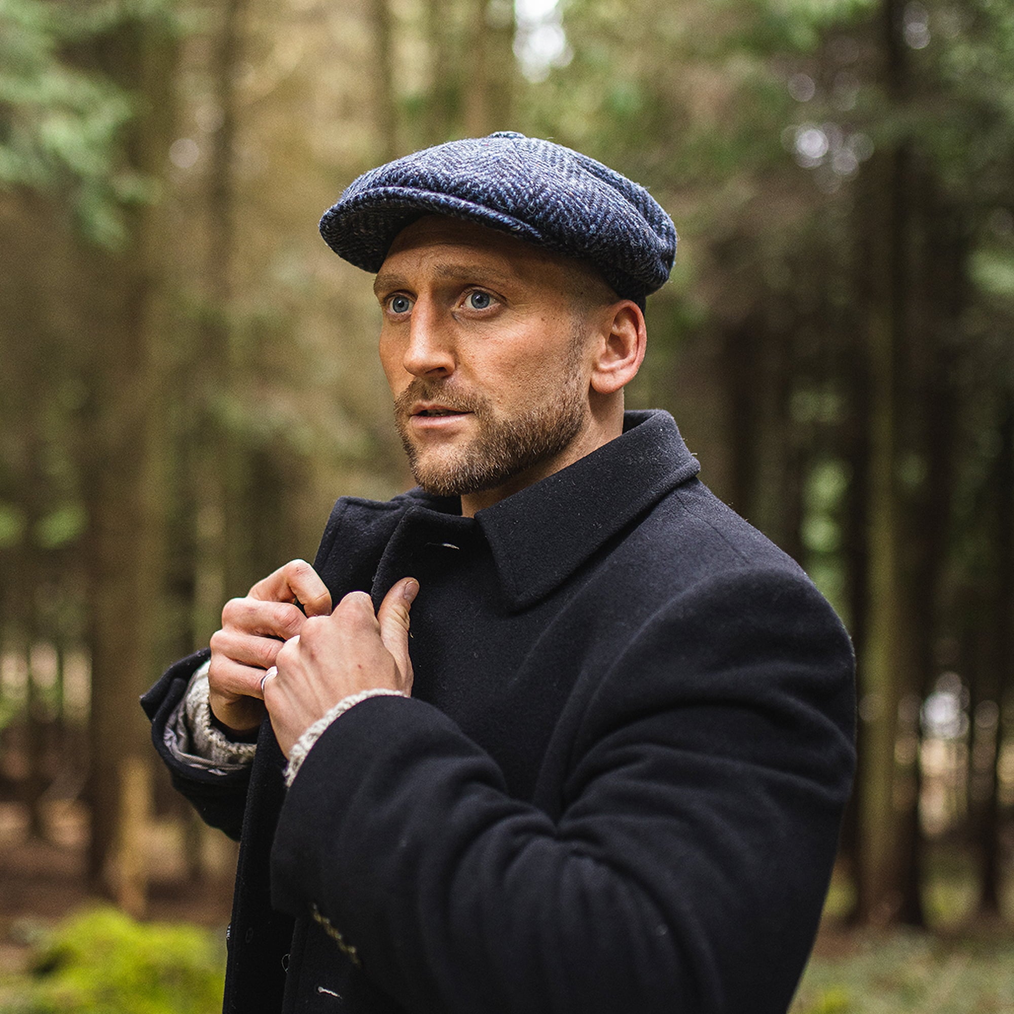 Navy-Black Heavyweight Donegal Tweed Herringbone Newsboy Cap - Image 5