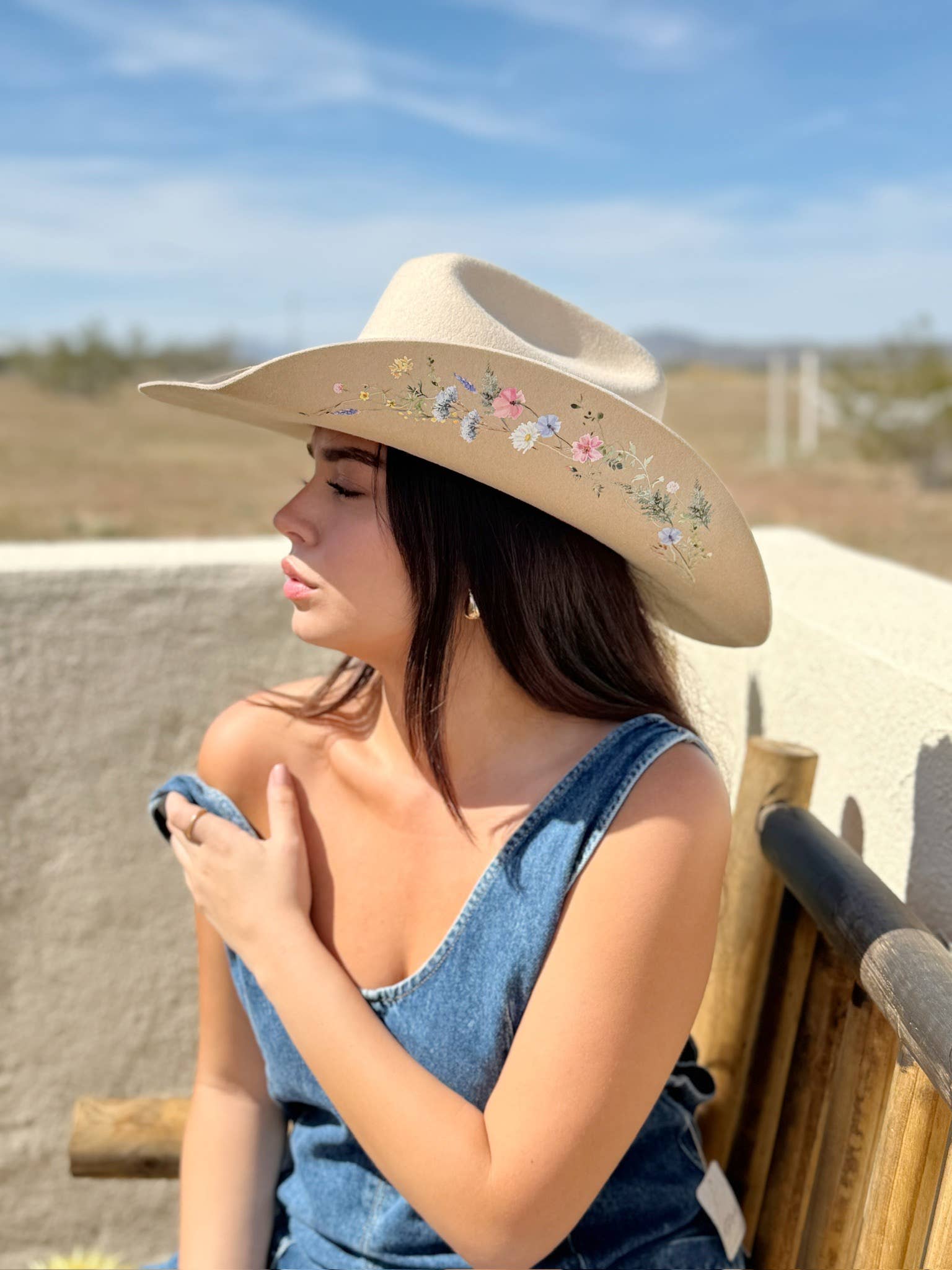 Tan Wildflower Cowboy Wool Hat - Image 19