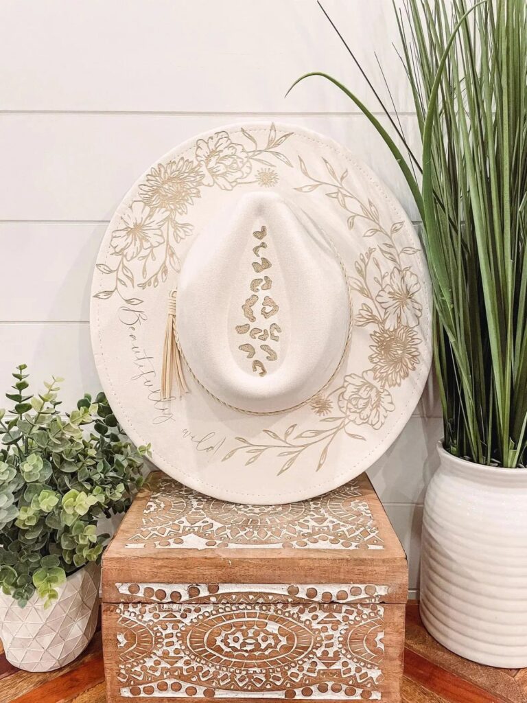 Painted Engraved Floral Felt Hat