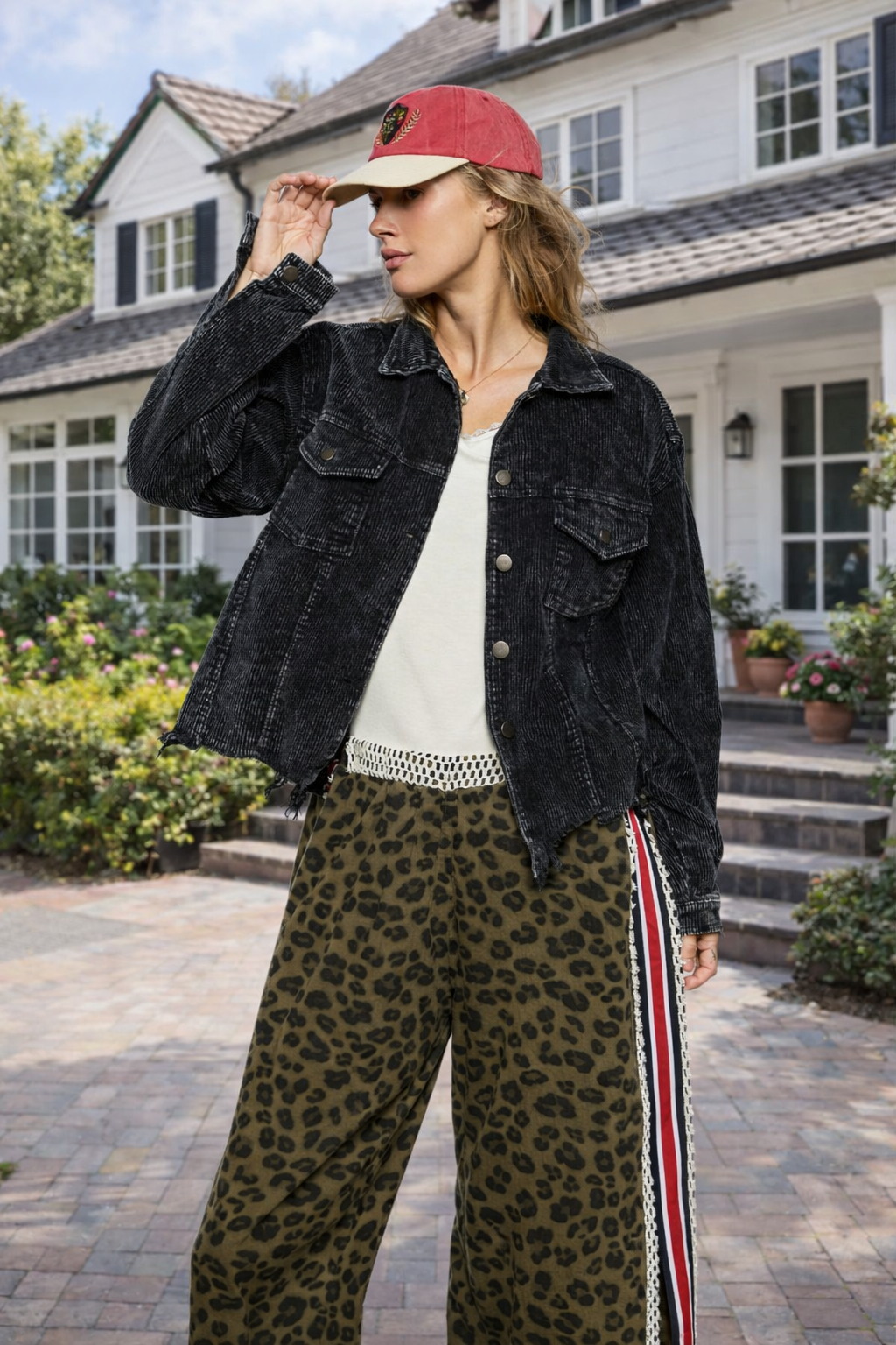 Black & Cream Corduroy Trucker Jacket