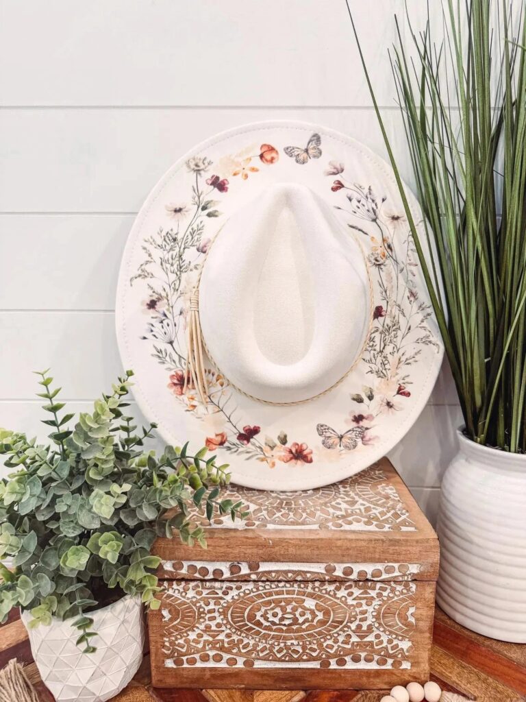 Engraved Floral Print Boho Felt Hat