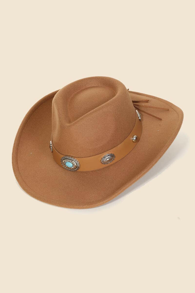 Boho Disc Strap Faux Suede Cowboy Hat - Image 9