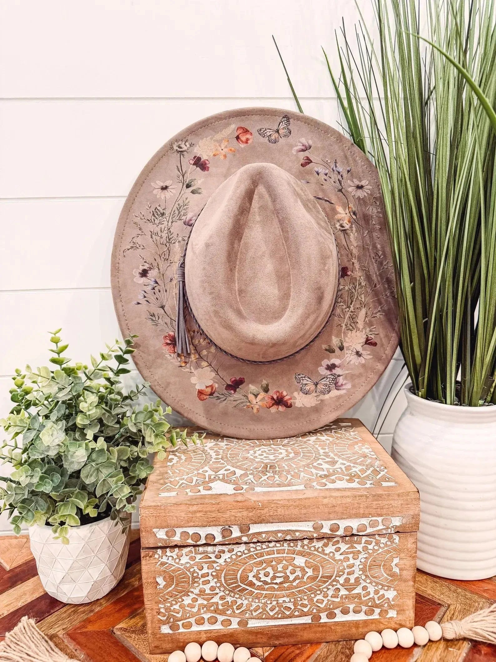 Hand-Painted Floral Felt Western Hat
