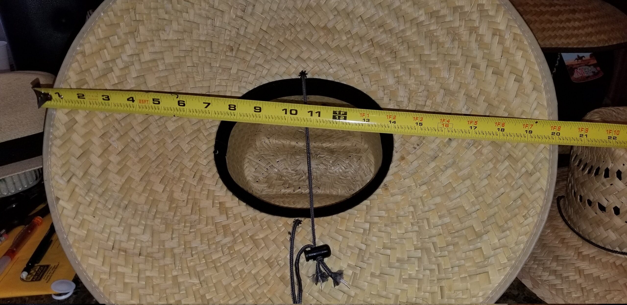 Jumbo Straw hat Natural color maximum sun coverage approximately 21" x 21" great for anything under the sun, with a strap. head size 24" in - Image 12
