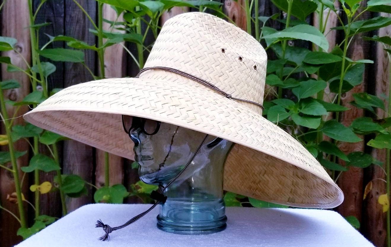 Jumbo Straw hat Natural color maximum sun coverage approximately 21" x 21" great for anything under the sun, with a strap. head size 24" in - Image 10