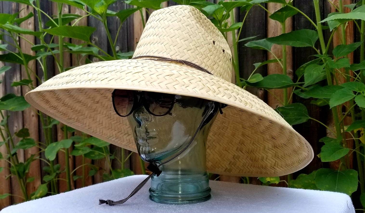 Jumbo Straw hat Natural color maximum sun coverage approximately 21" x 21" great for anything under the sun, with a strap. head size 24" in - Image 8