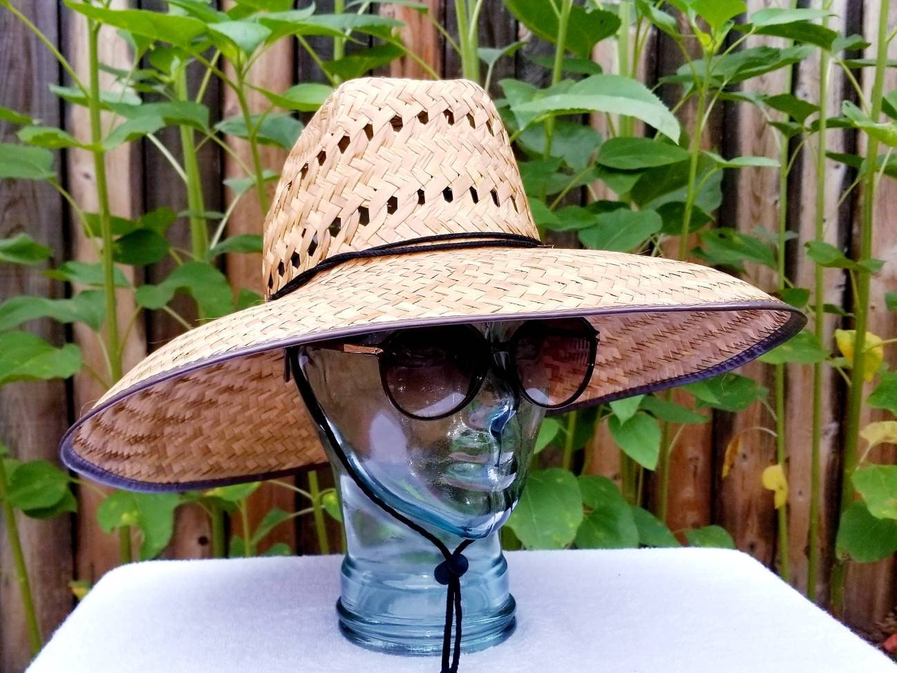 Ladies 18" brown Ventilated Gardening Straw Hat, handmade in Mex. authentic artisan, with an adjustable strap, great for any outdoor event - Image 6