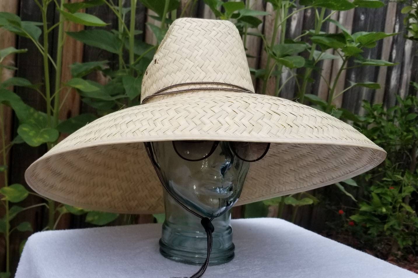 Jumbo Straw hat Natural color maximum sun coverage approximately 21" x 21" great for anything under the sun, with a strap. head size 24" in - Image 11