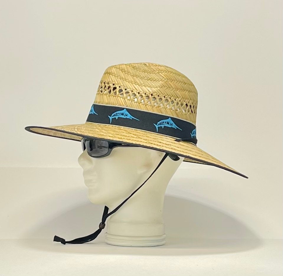 Blue Marlin Bandana Straw Hat, well ventilated, colorful bandana with matching edge and chin strap, great for any outdoor activity! A must! - Image 3