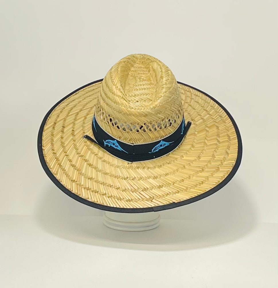 Blue Marlin Bandana Straw Hat, well ventilated, colorful bandana with matching edge and chin strap, great for any outdoor activity! A must! - Image 5