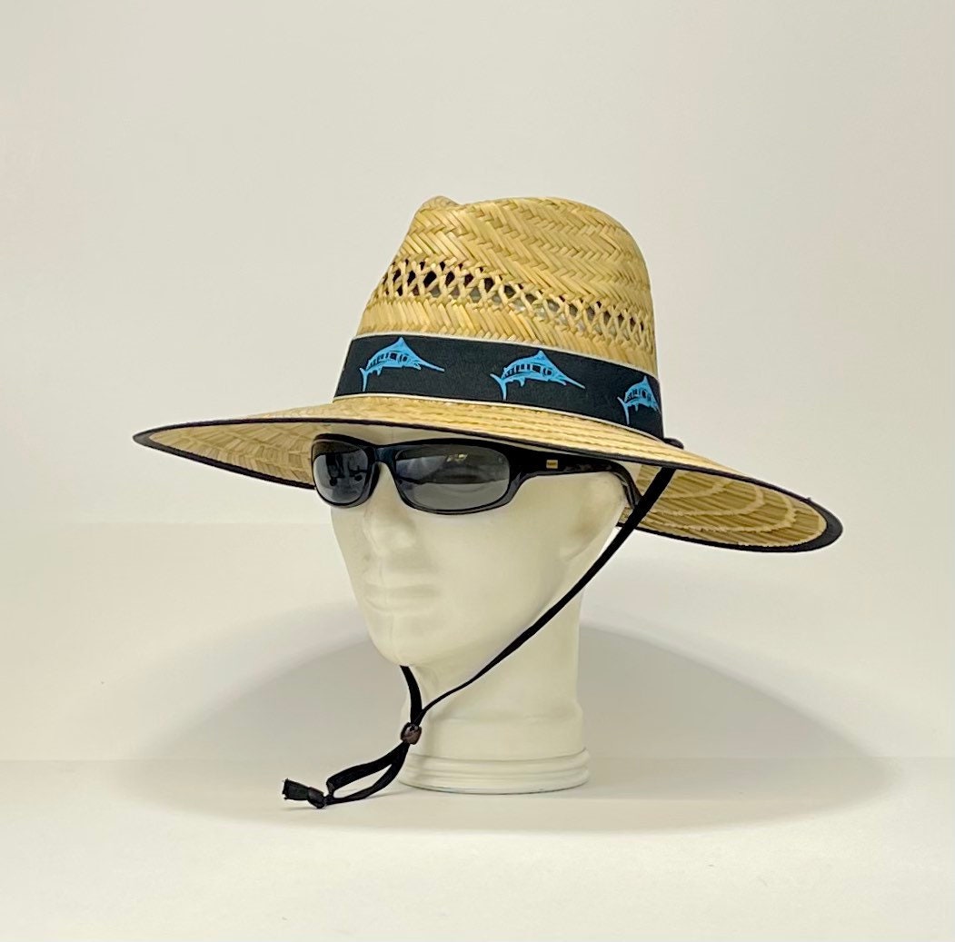 Blue Marlin Bandana Straw Hat, well ventilated, colorful bandana with matching edge and chin strap, great for any outdoor activity! A must! - Image 2