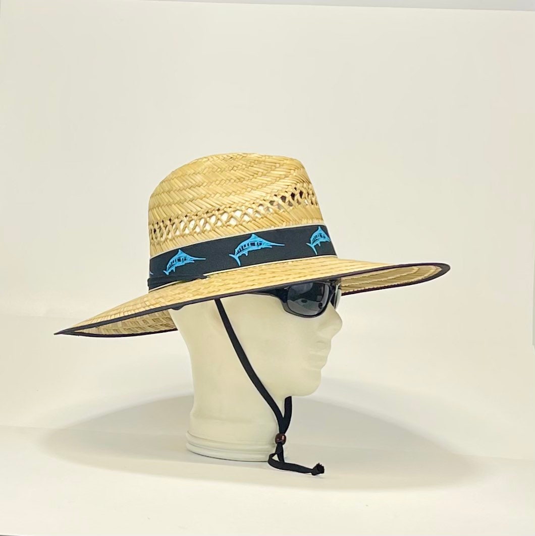 Blue Marlin Bandana Straw Hat, well ventilated, colorful bandana with matching edge and chin strap, great for any outdoor activity! A must! - Image 6
