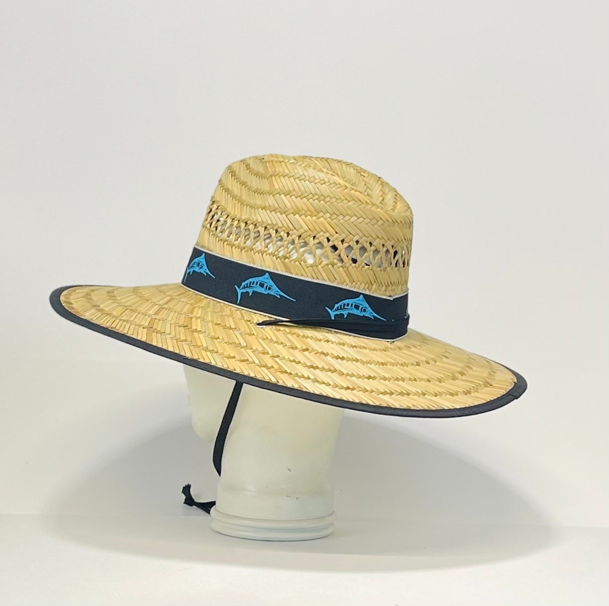 Blue Marlin Bandana Straw Hat, well ventilated, colorful bandana with matching edge and chin strap, great for any outdoor activity! A must! - Image 8