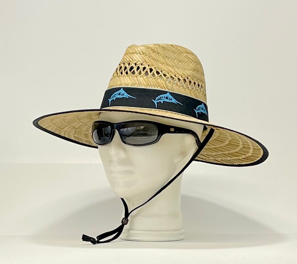 Blue Marlin Bandana Straw Hat, well ventilated, colorful bandana with matching edge and chin strap, great for any outdoor activity! A must! - Image 9