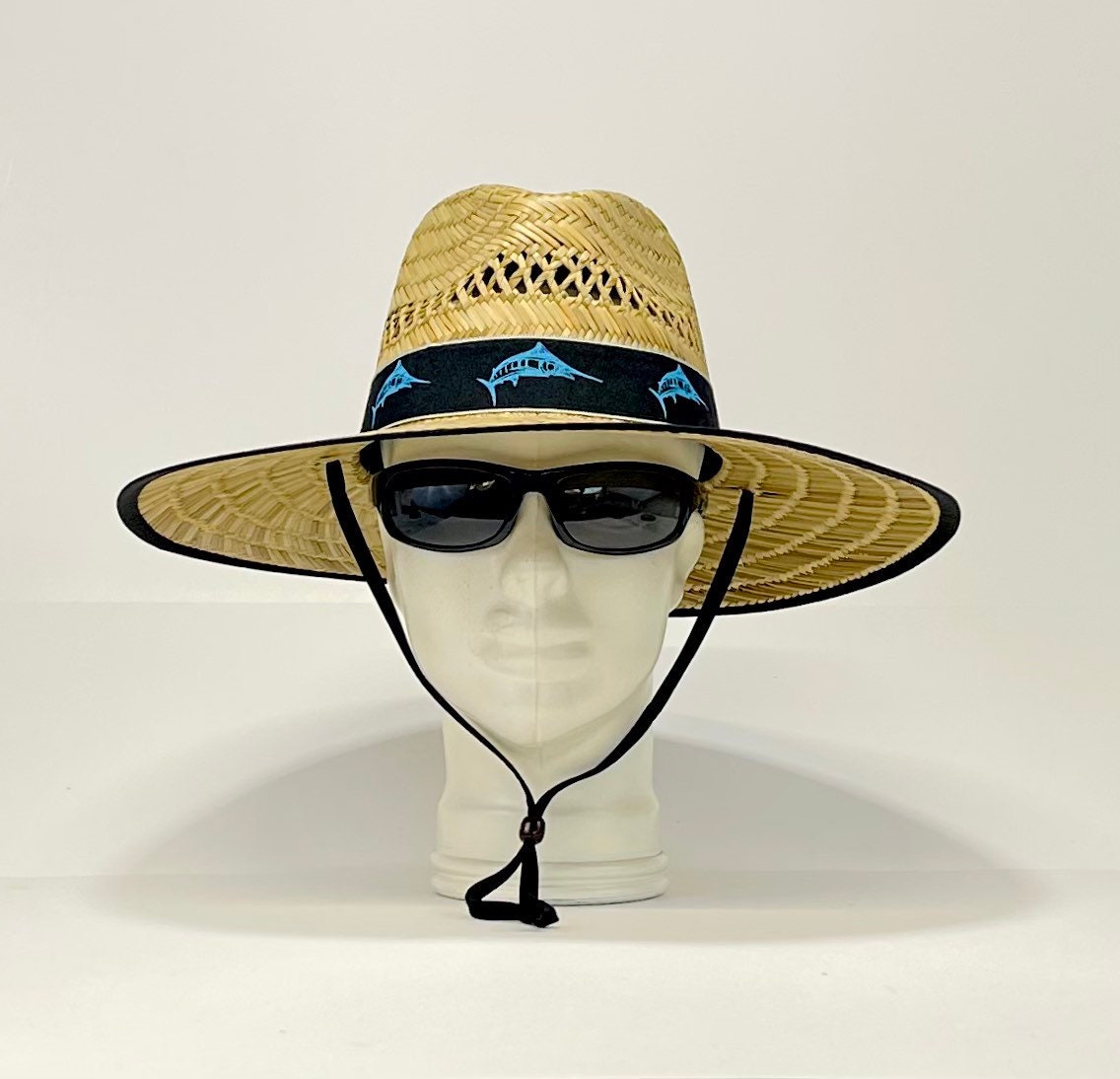 Blue Marlin Bandana Straw Hat, well ventilated, colorful bandana with matching edge and chin strap, great for any outdoor activity! A must! - Image 4