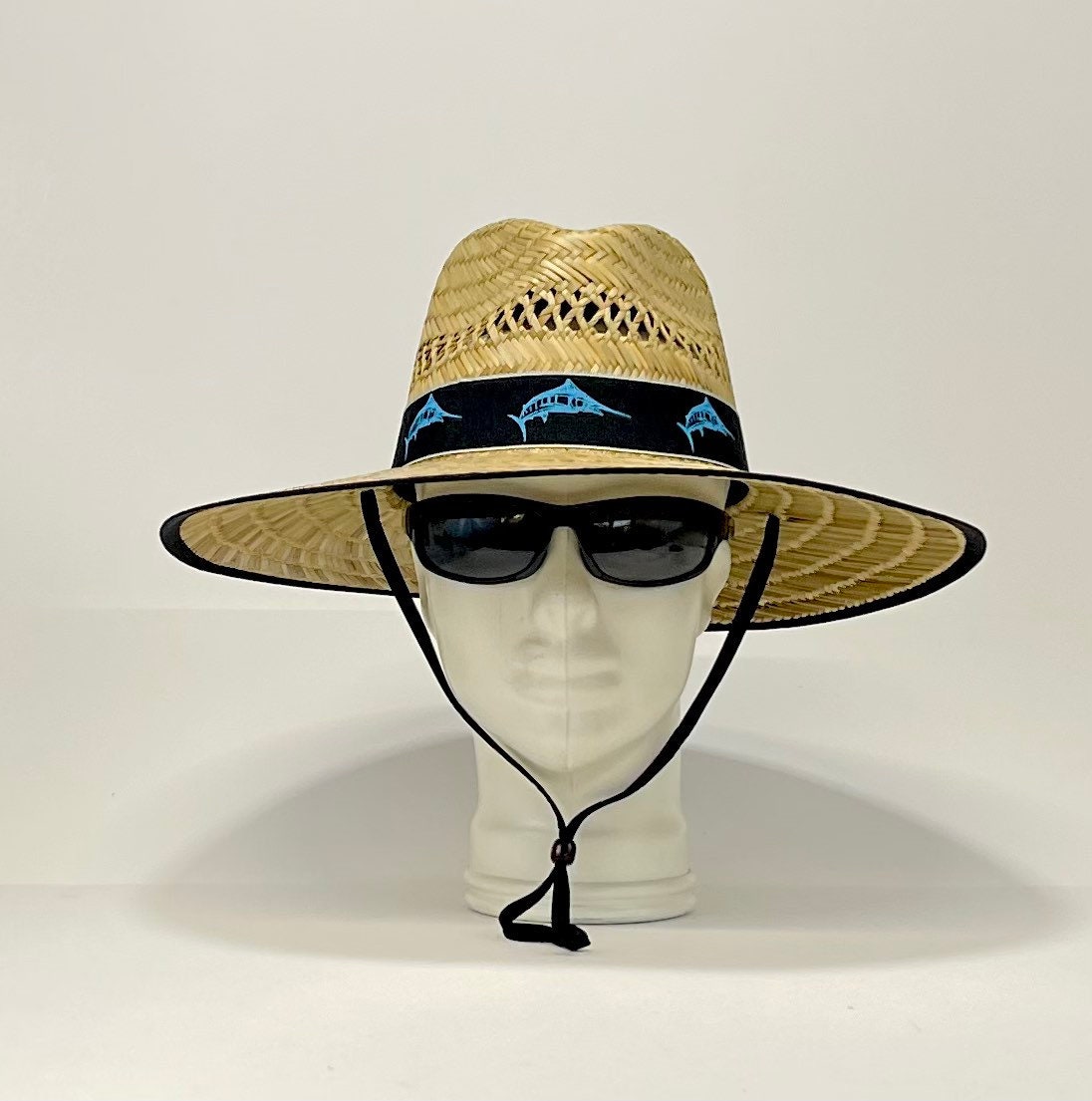 Blue Marlin Bandana Straw Hat, well ventilated, colorful bandana with matching edge and chin strap, great for any outdoor activity! A must! - Image 7