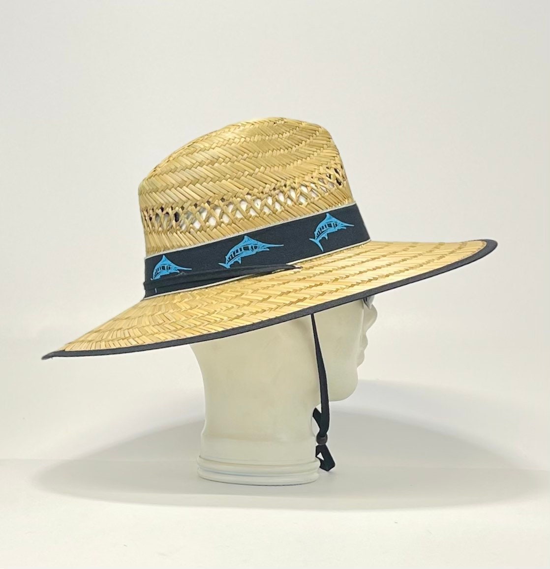 Blue Marlin Bandana Straw Hat, well ventilated, colorful bandana with matching edge and chin strap, great for any outdoor activity! A must! - Image 10