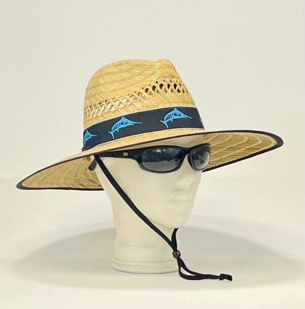 Blue Marlin Bandana Straw Hat, well ventilated, colorful bandana with matching edge and chin strap, great for any outdoor activity! A must!
