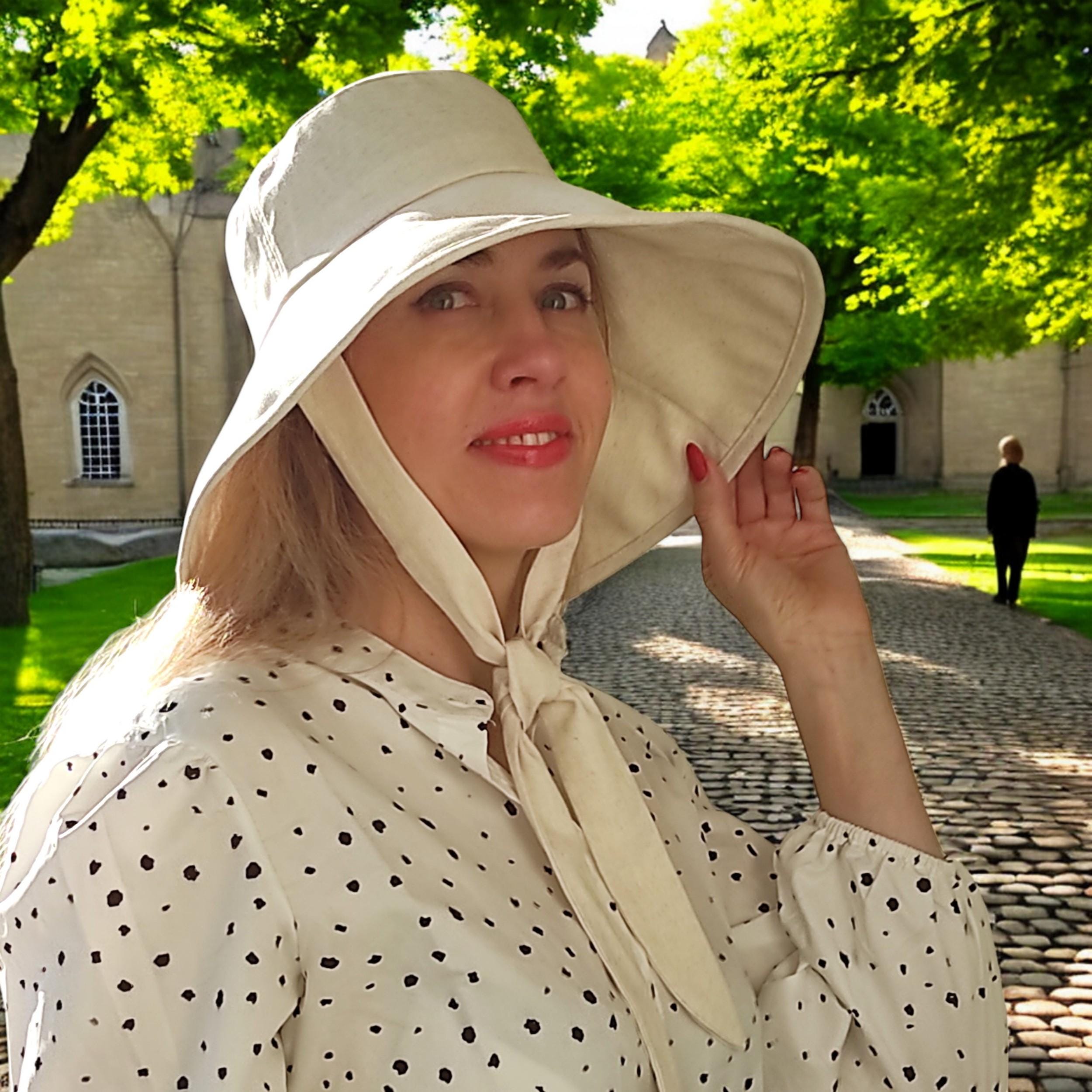 Khaki Linen Cotton Summer Bucket Hat, Linen Wide Brim Sun Bonnet, Floppy Vacation Honeymoon Foldable Sun Hat, Gift for Her Hat - Image 9