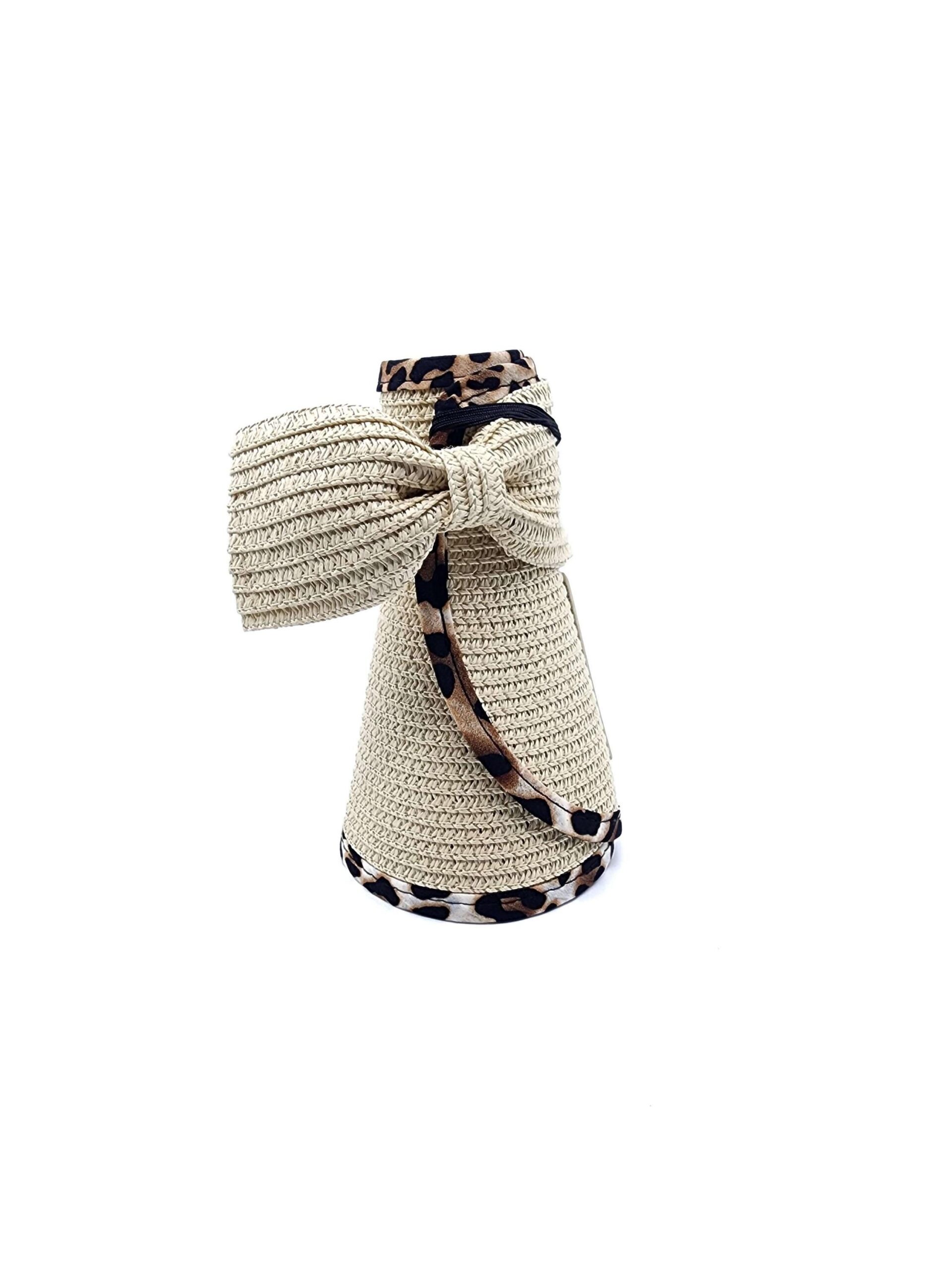 Summer Wide Brim Leopard Trim Straw Sun Visor - Image 5