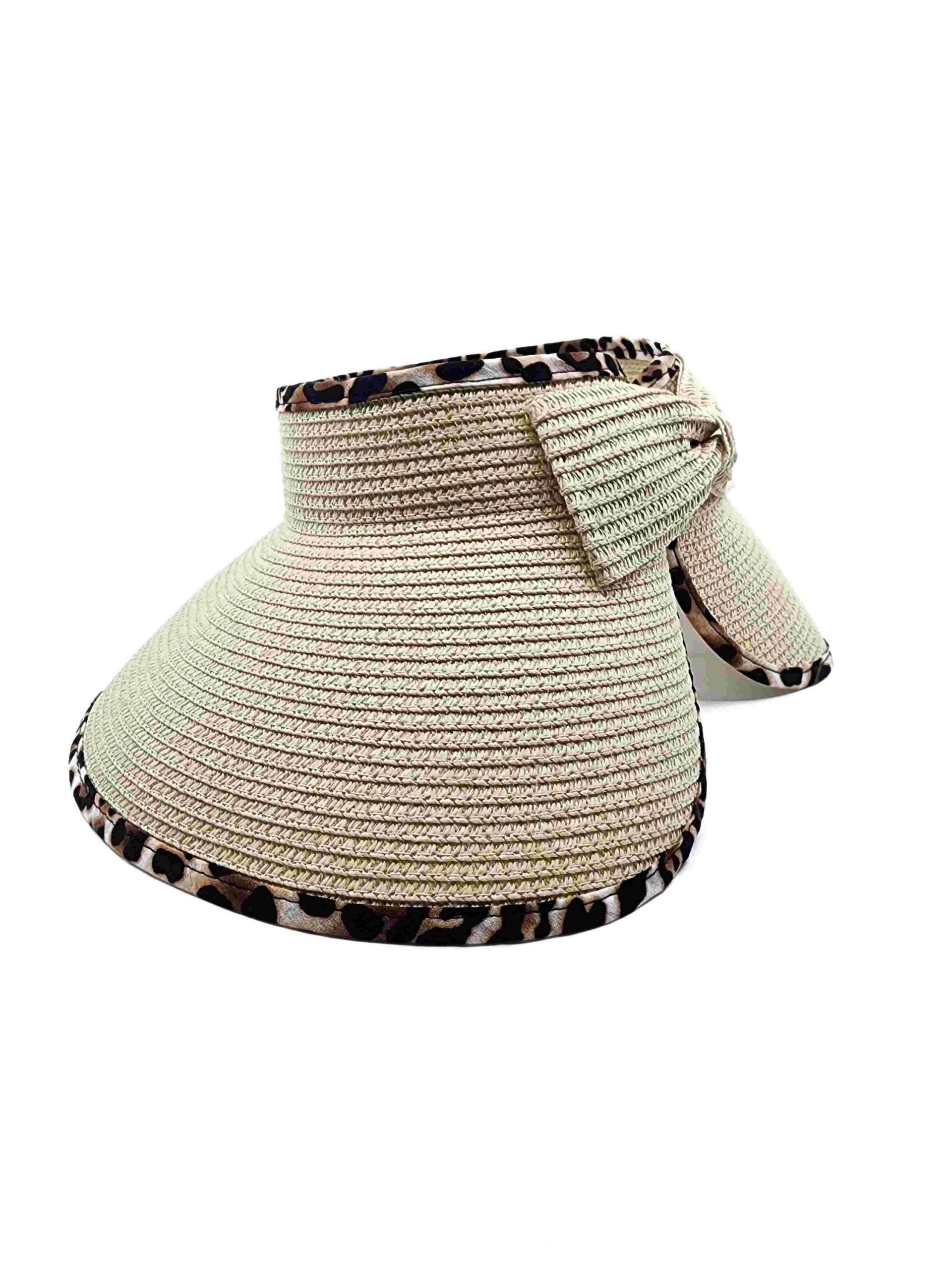 Summer Wide Brim Leopard Trim Straw Sun Visor - Image 3
