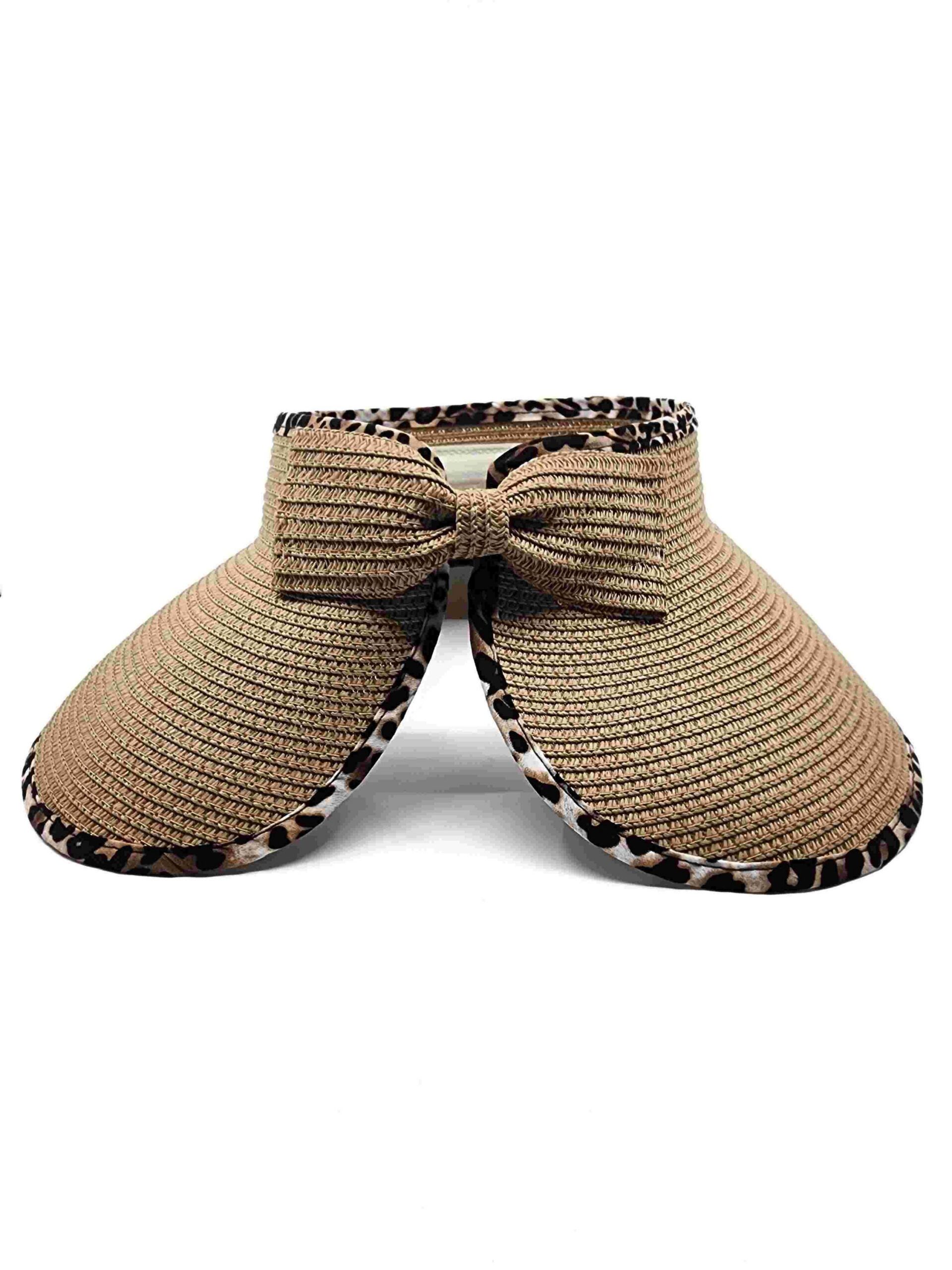 Summer Wide Brim Leopard Trim Straw Sun Visor - Image 6