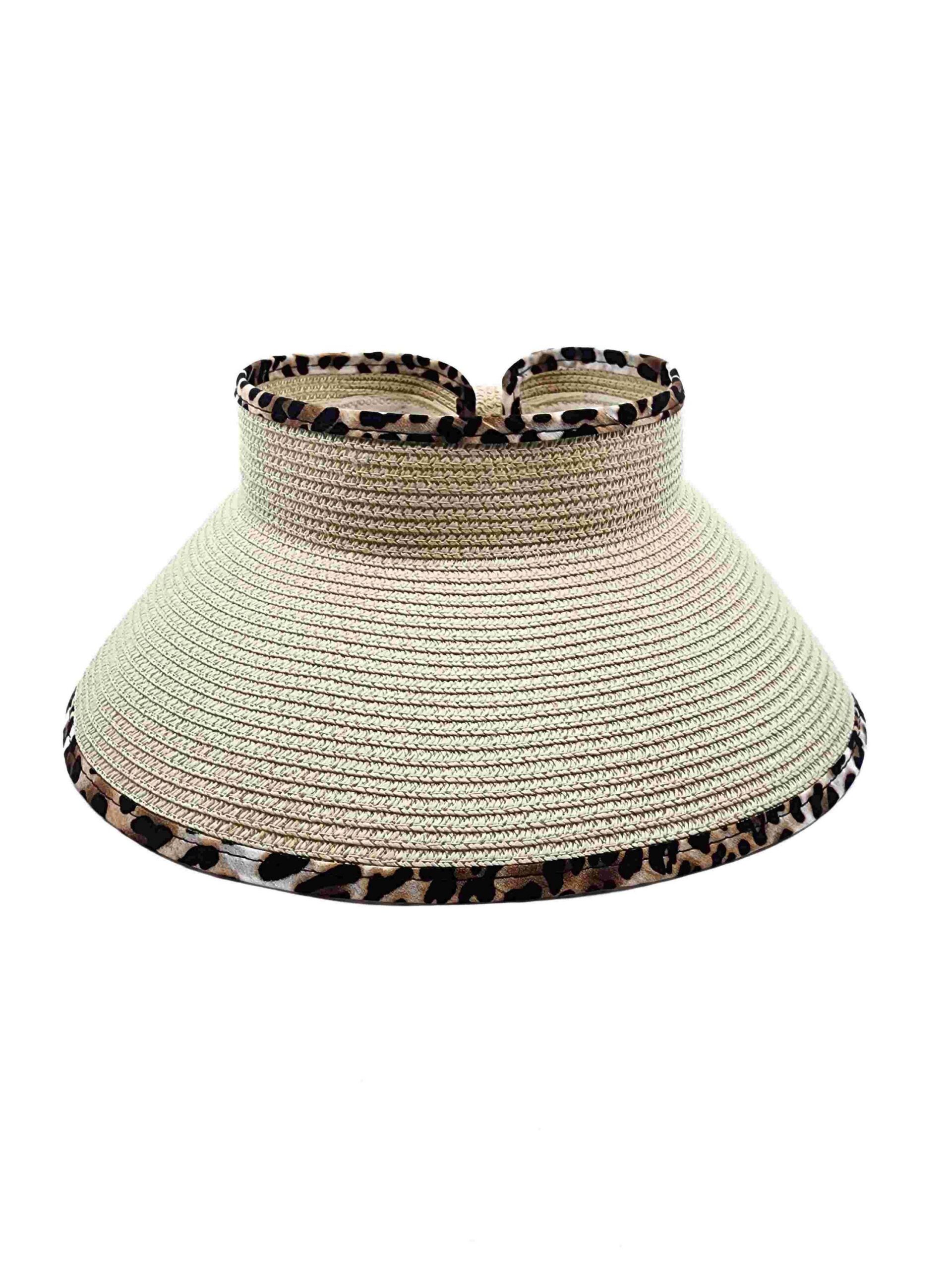 Summer Wide Brim Leopard Trim Straw Sun Visor - Image 4