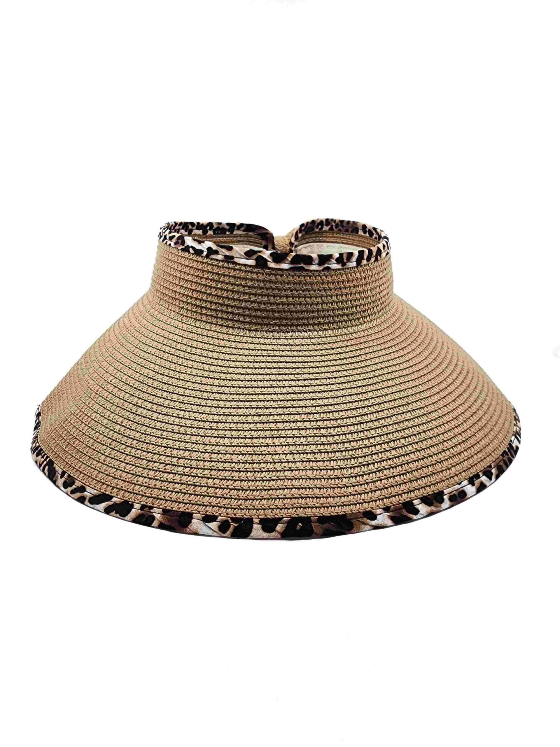 Summer Wide Brim Leopard Trim Straw Sun Visor - Image 8