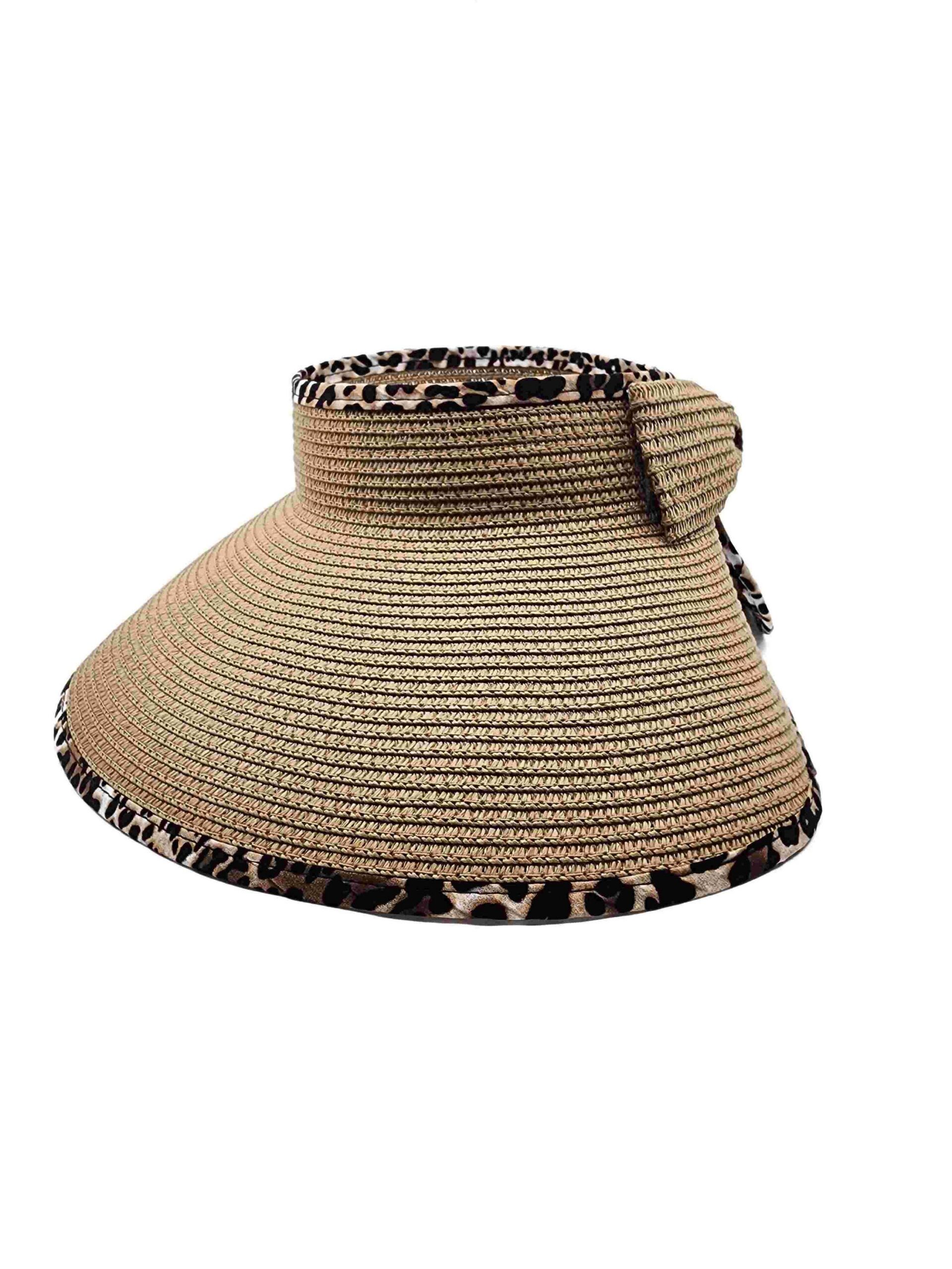 Summer Wide Brim Leopard Trim Straw Sun Visor - Image 7