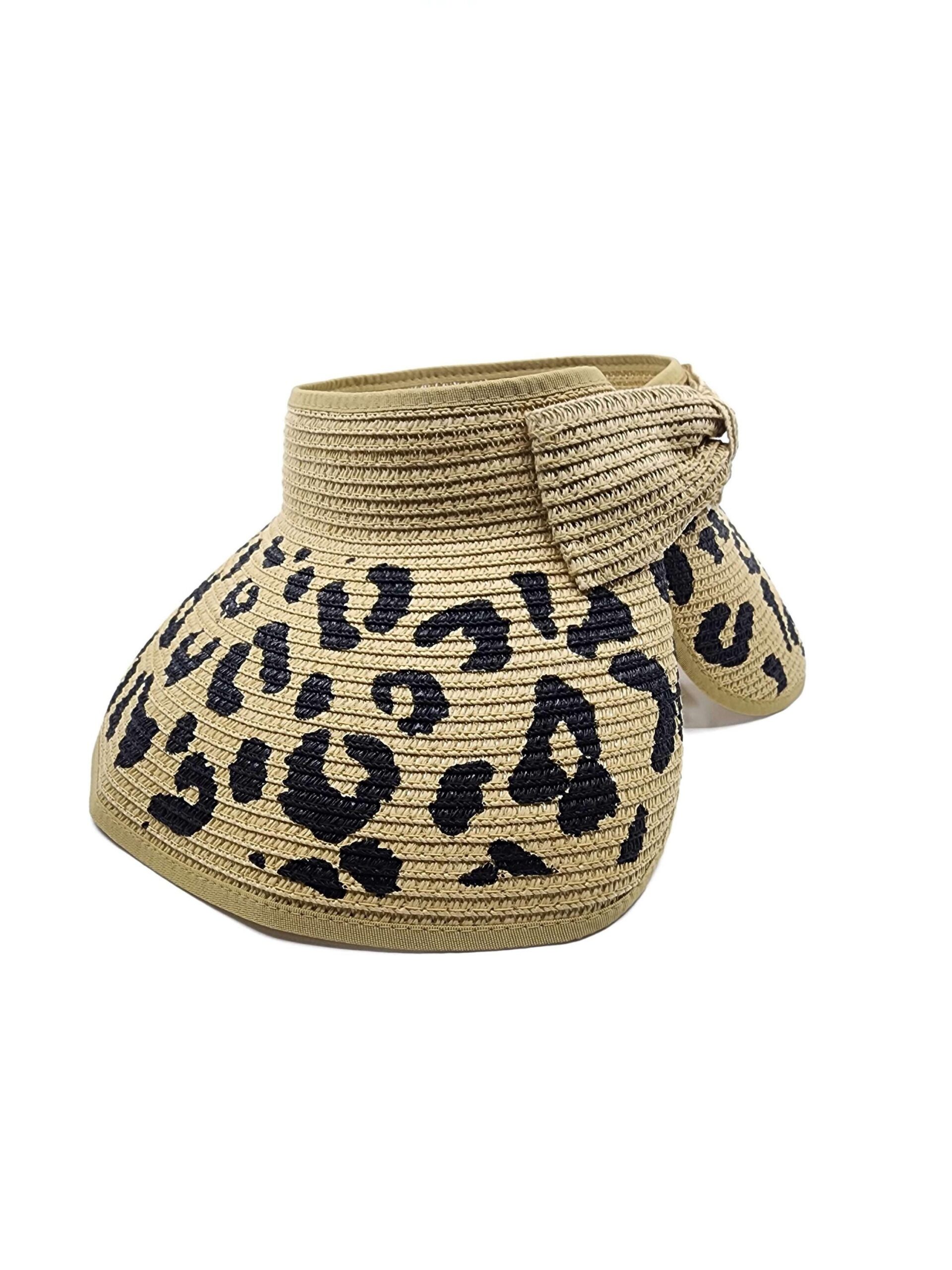 Summer Wide Brim Leopard Pattern Straw Sun Visor - Image 3