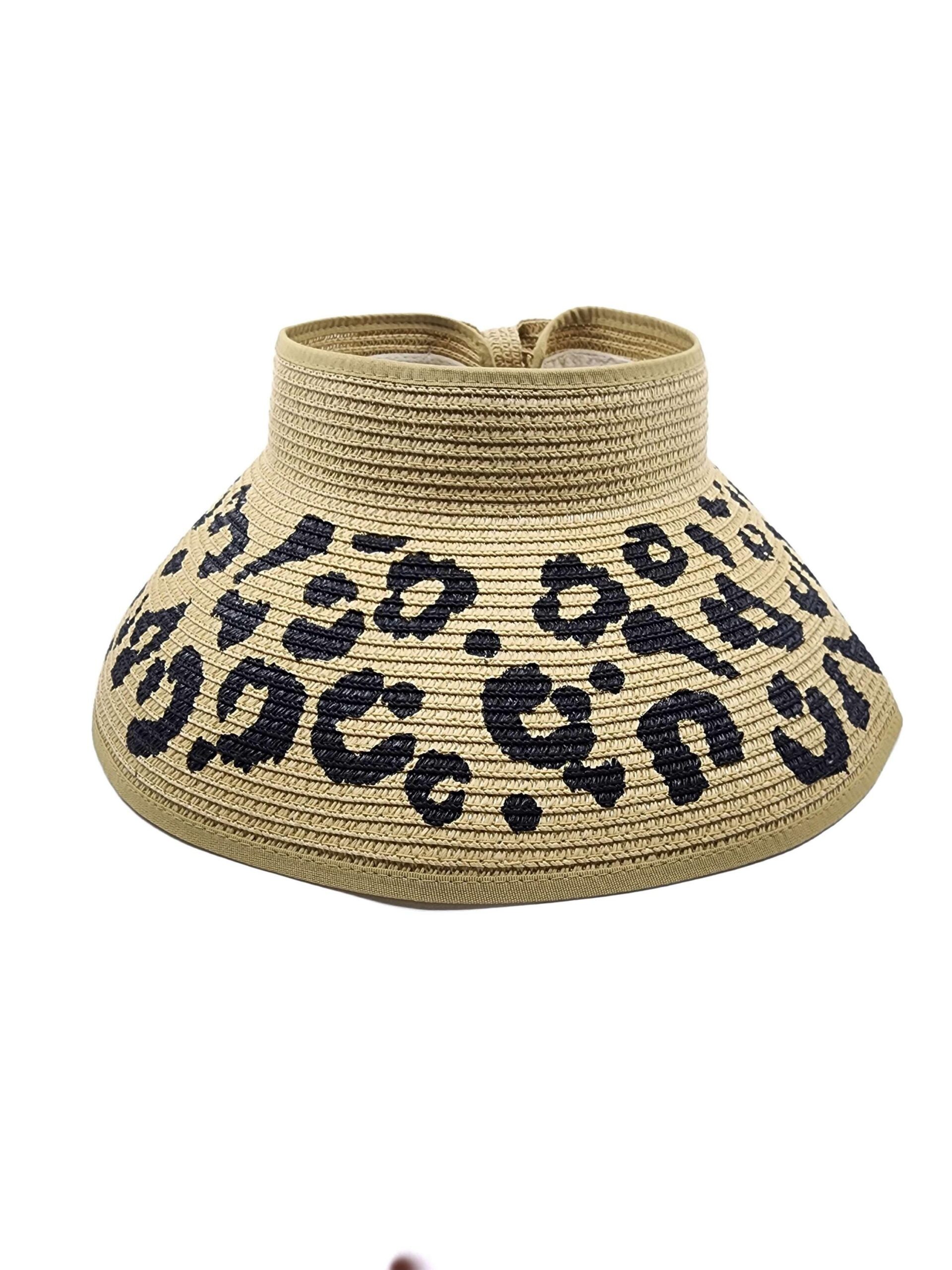 Summer Wide Brim Leopard Pattern Straw Sun Visor - Image 4