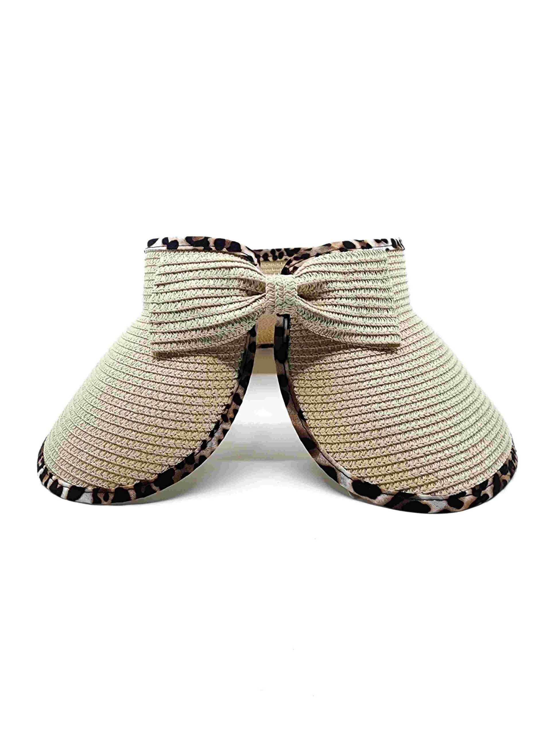 Summer Wide Brim Leopard Trim Straw Sun Visor - Image 2