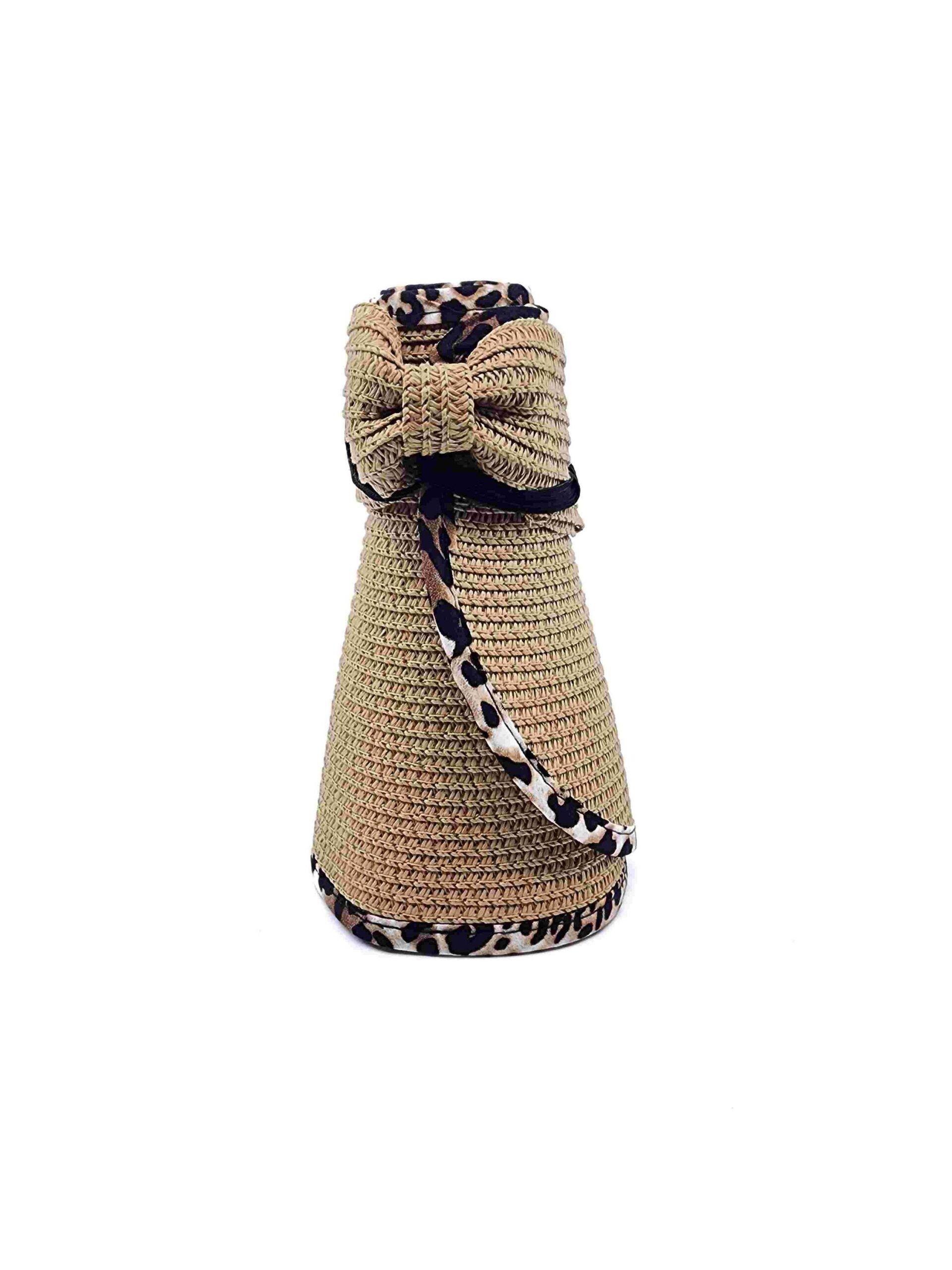 Summer Wide Brim Leopard Trim Straw Sun Visor - Image 9