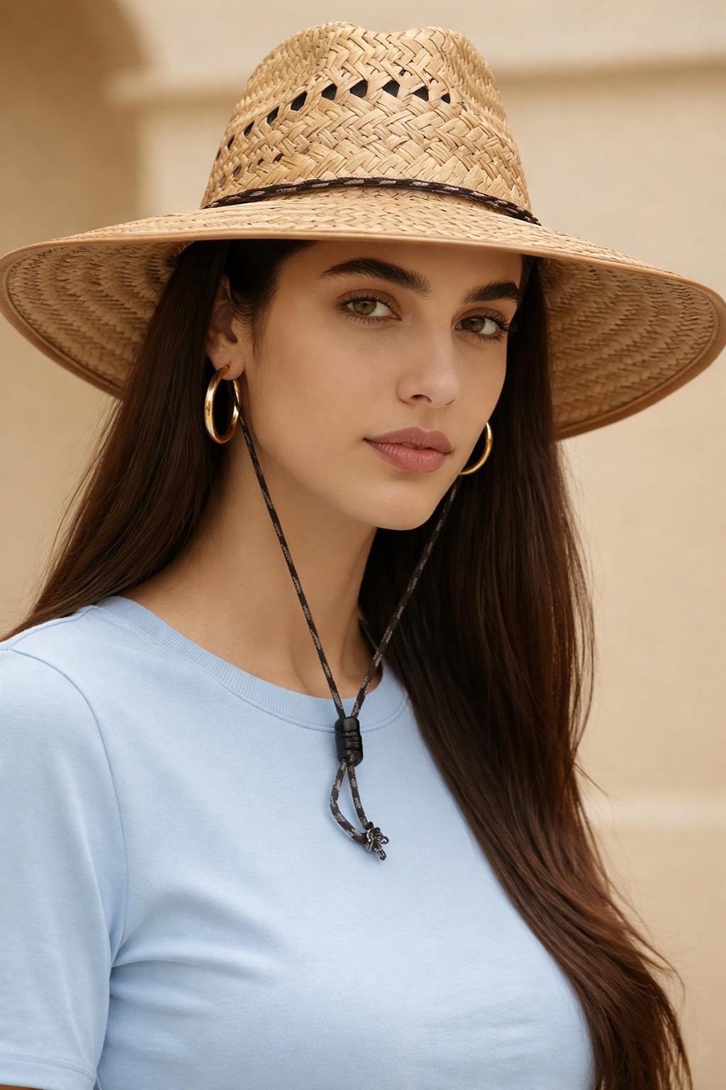 Ventilated Straw Hat, Fisherman Gardening Sun Protection, Adjustable Strap, 4.75-Inch Brim, TAN Edge. - Image 2