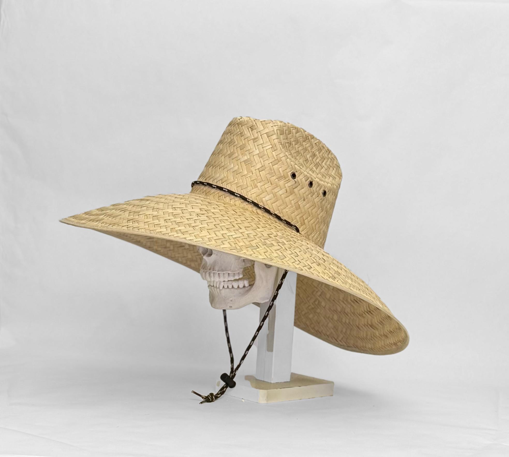 Jumbo Straw hat Natural color maximum sun coverage approximately 21" x 21" great for anything under the sun, with a strap. head size 24" in - Image 3